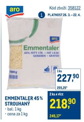 Emmentaler 45 % strouhaný