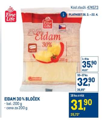 Eidam 30 % bloček