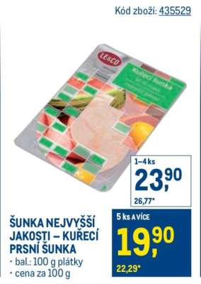 ŠUNKA NEJVYŠŠÍ JAKOSTI – KUŘECÍ PRSNÍ ŠUNKA