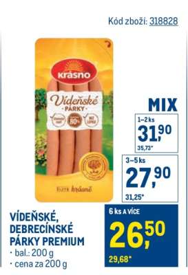 Vídeňské, Debrecínské párky Premium