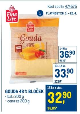 Gouda 48% bloček