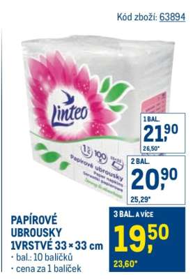 Papírové ubrousky 1vrstvé 33 × 33 cm