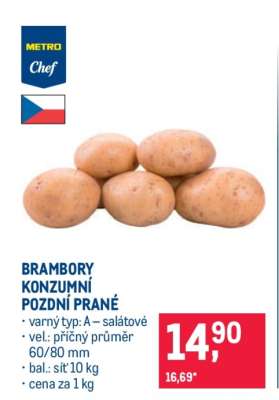 Brambory konzumní pozdní prané