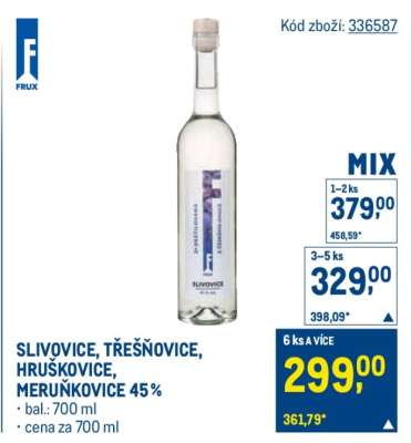 SLIVOVICE, TŘEŠŇOVICE, HRUŠKOVICE, MERUŇKOVICE 45 %
