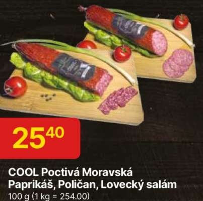 COOL Poctivá Moravská Paprikáš, Poličan, Lovecký salám