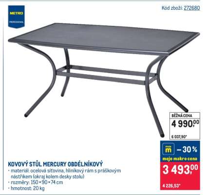 KOVOVÝ STŮL MERCURY OBDÉLNÍKOVÝ