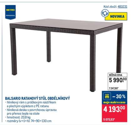 BALSARIO RATANOVÝ STŮL OBDÉLNÍKOVÝ