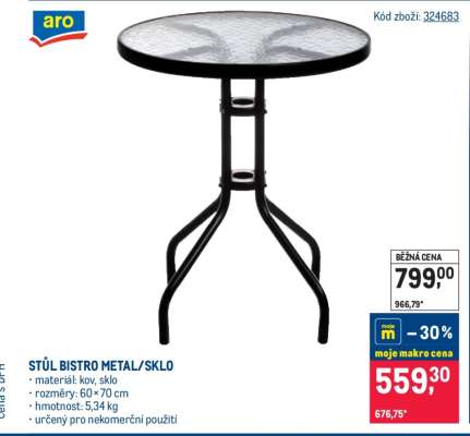 STŮL BISTRO METAL/SKLO