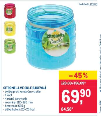 CITRONELA VE SKLE BAREVNÁ