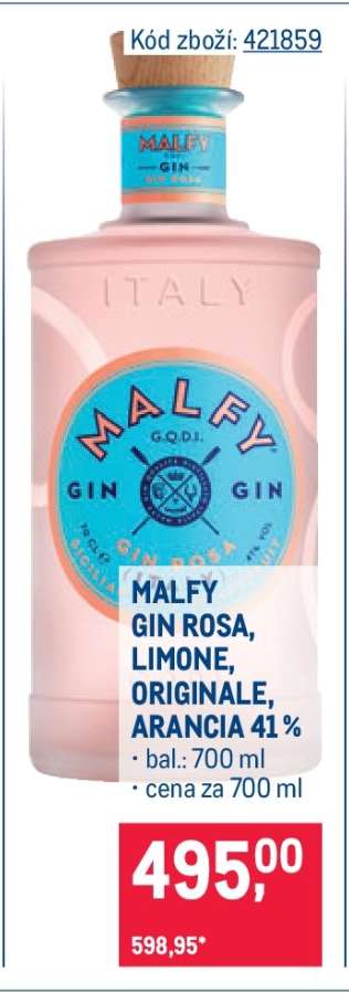 MALFY GIN ROSA, LIMONE, ORIGINALE, ARANCIA 41 %