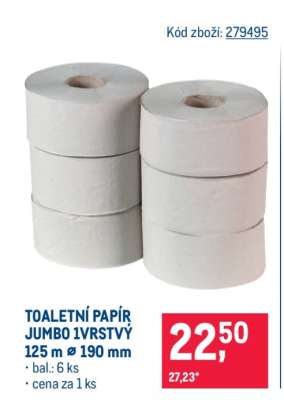TOALETNÍ PAPÍR JUMBO 1VRSTVÝ