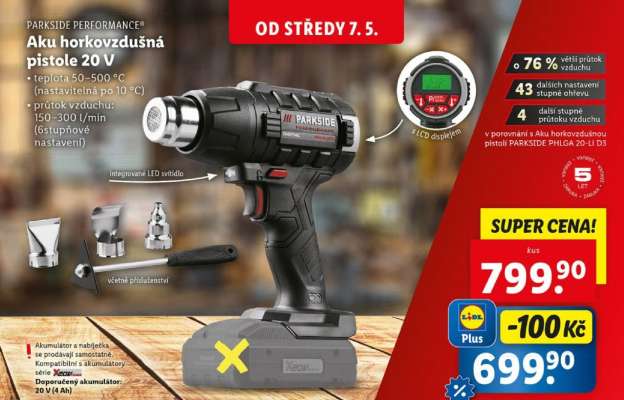 Parkside Performance Aku horkovzdušná pistole 20 V