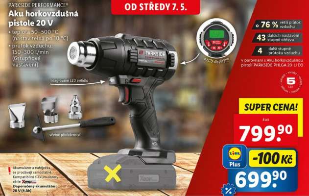 Parkside Performance Aku horkovzdušná pistole 20 V