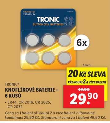 TRONIC® KNOFLÍKOVÉ BATERIE - 6 KUSŮ
