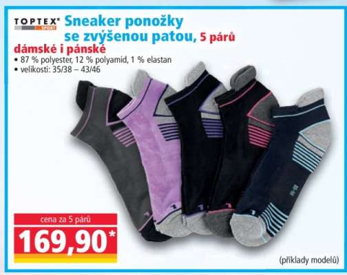 Sneaker ponožky se zvýšenou patou, 5 párů