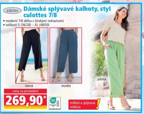 Dámské splývavé kalhoty, styl culottes 7/8