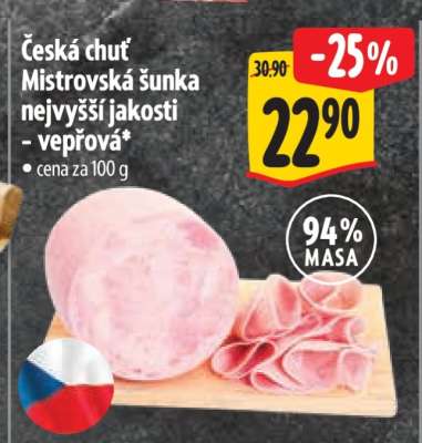 Česká chuť Mistrovská šunka nejvyšší jakosti - vepřová