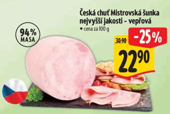 Česká chuť Mistrovská šunka nejvyšší jakosti - vepřová