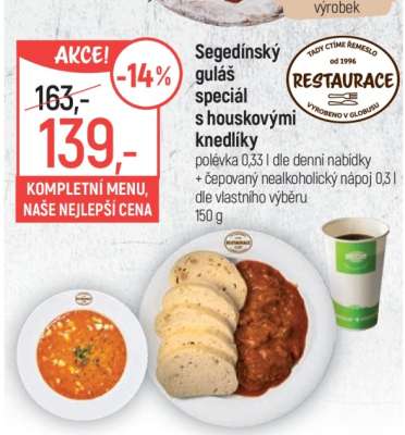 Segedínský guláš speciál s houskovými knedlíky