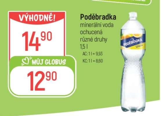 Poděbradka minerální voda ochucená různé druhy 1,5 l