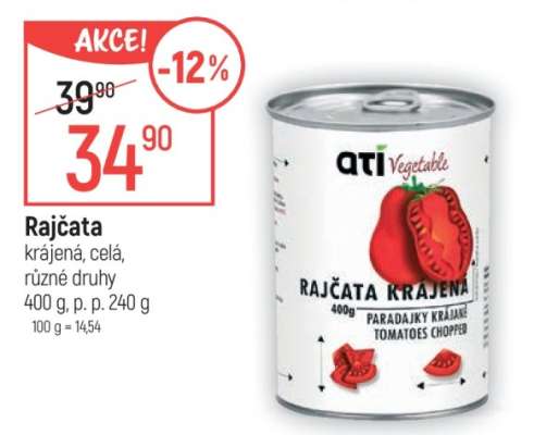 Rajčata krájená, celá, různé druhy