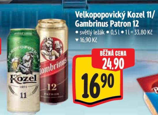 Velkopopovický Kozel 11 Gambrinus Patron 12