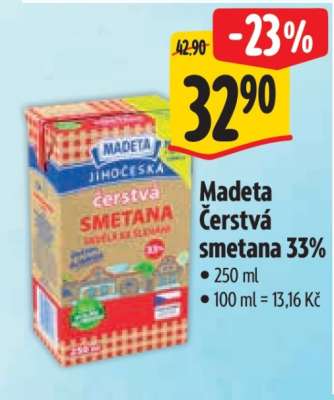 Madeta Čerstvá smetana 33%