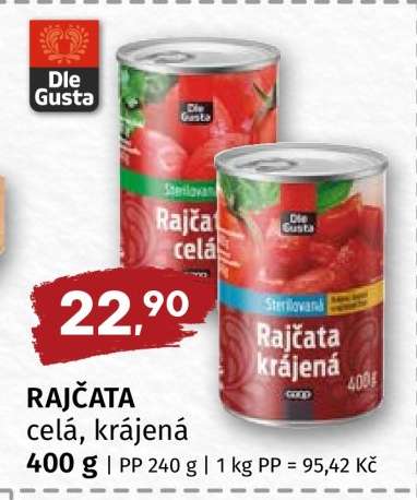 Rajčata celá, krájená