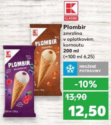 Plombir zmrzlina v oplatkovém kornoutu