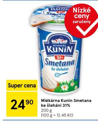 Mlékárna Kunín Smetana ke šlehání 31%