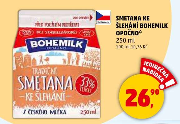 Smetana ke šlehání Bohemilk Opočno