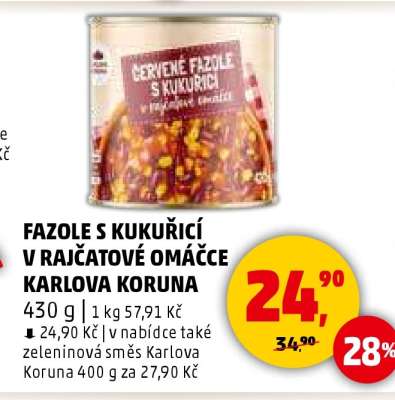 FAZOLE S KUKUŘICÍ V RAJČATOVÉ OMÁČCE KARLOVA KORUNA