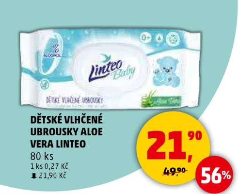 Dětské vlhčené ubrousky Aloe Vera Linteo