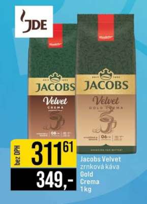 Jacobs Velvet zrnková káva Gold Crema