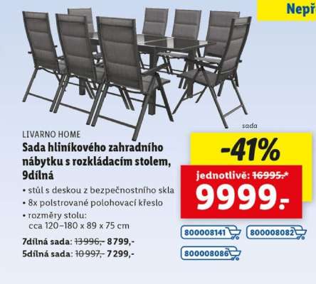 LIVARNO HOME Sada hliníkového zahradního nábytku s rozkládacím stolem, 9dílná