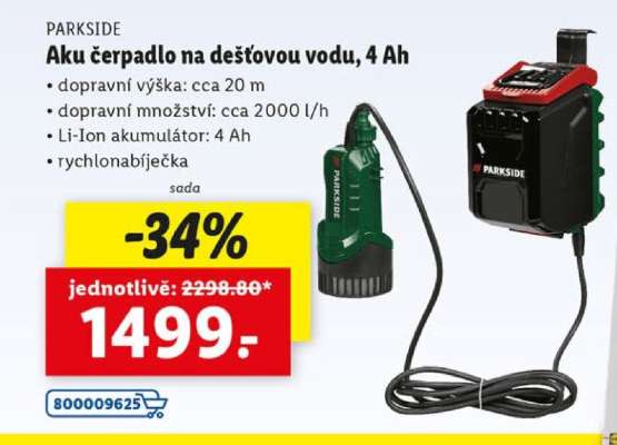 PARKSIDE Aku čerpadlo na dešťovou vodu, 4 Ah