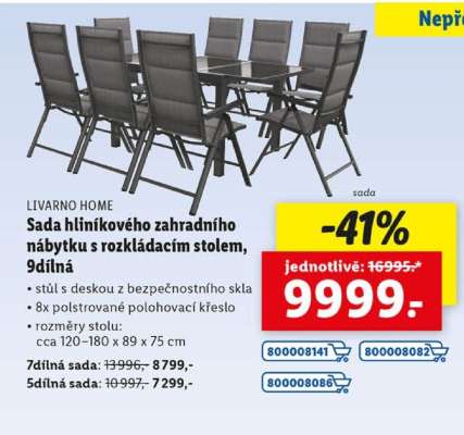 LIVARNO HOME Sada hliníkového zahradního nábytku s rozkládacím stolem, 9dílná