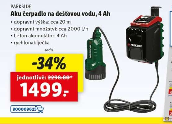 PARKSIDE Aku čerpadlo na dešťovou vodu, 4 Ah