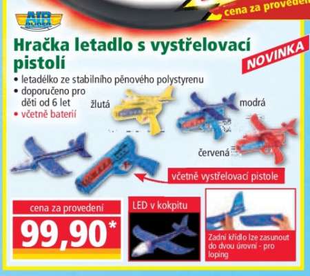Hračka letadlo s vystřelovací pistolí