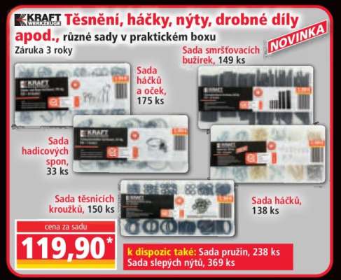 Těsnění, háčky, nýty, drobné díly apod.