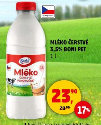 Mléko čerstvé 3,5% Boni PET
