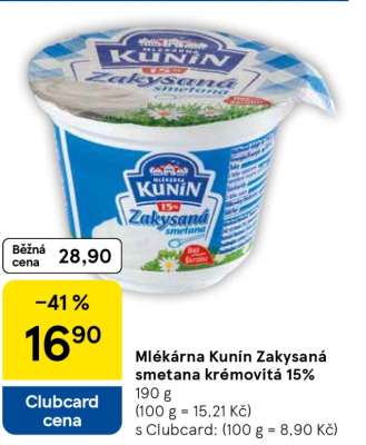 Mlékárna Kunín Zakysaná smetana krémovitá 15%