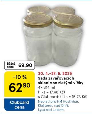 Sada zavařovacích sklenic se zlatými víčky