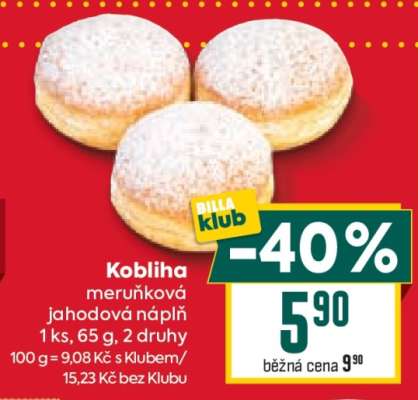 Kobliha meruňková/jahodová náplň