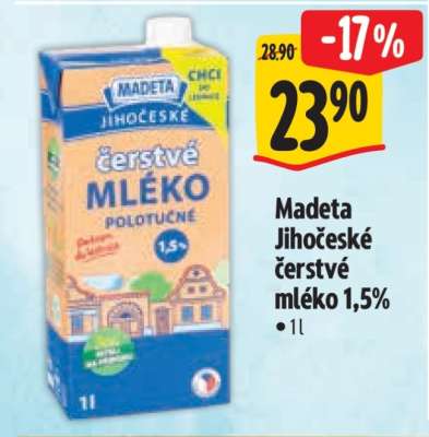 MADETA Jihočeské Čerstvé mléko 1,5%