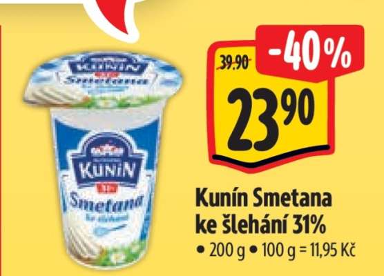 KUNÍN SMETANA KE ŠLEHÁNÍ 31 %