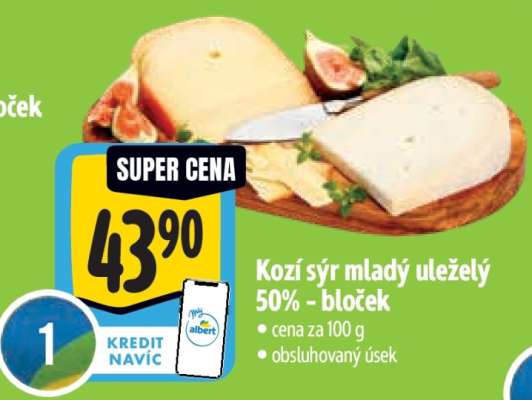 Kozí sýr mladý uleželý 50% bloček