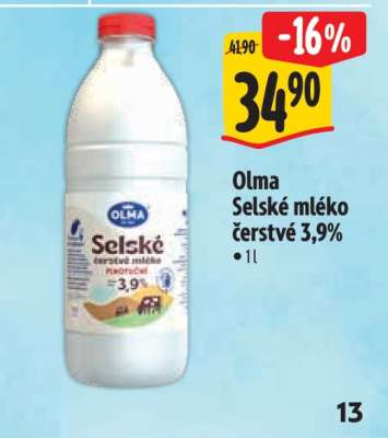 Olma SELSKÉ MLÉKO ČERSTVÉ 3,9 %