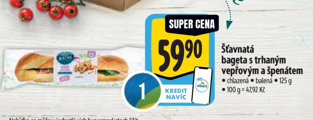 Šťavnatá bageta s trhaným vepřovým a špenátem