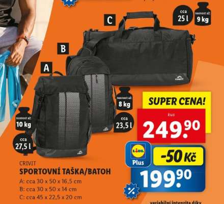 CRIVIT SPORTOVNÍ TAŠKA/BATOH